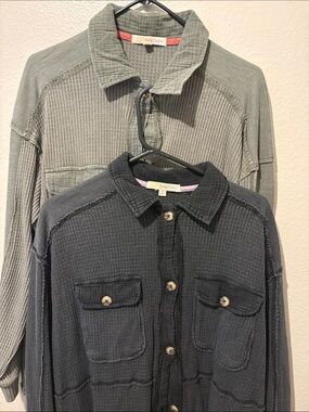 Rewind Charcoal and green Waffle-Knit Button Down Shirts (bundle of 2)